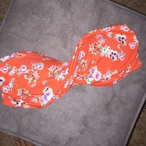 Red floral strapless bikini top